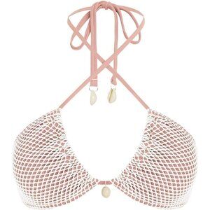 🆕Women Pink Triangle Bikini Top Fishnet Tie Back String Swimsuit Bathing Suit